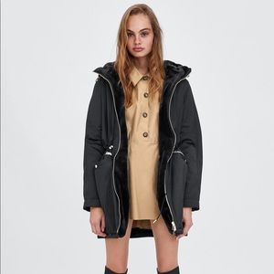 🖤 new Zara reversible water resistant faux fur parka coat